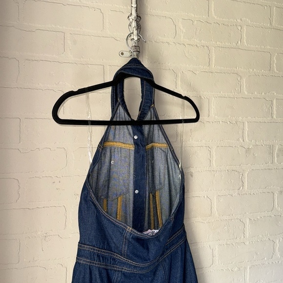 Future Collective dress Alani Noelle halter mini dark denim open back 2 - Picture 9 of 10